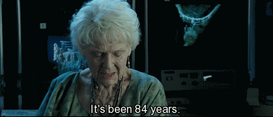 Animated GIF from the movie Titanic, Rose saying "It's been 84 years"