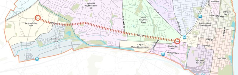 Duke Street Land Use Plan Map showing the plan area running along Duke between King Street Station and the Landmark Mall site