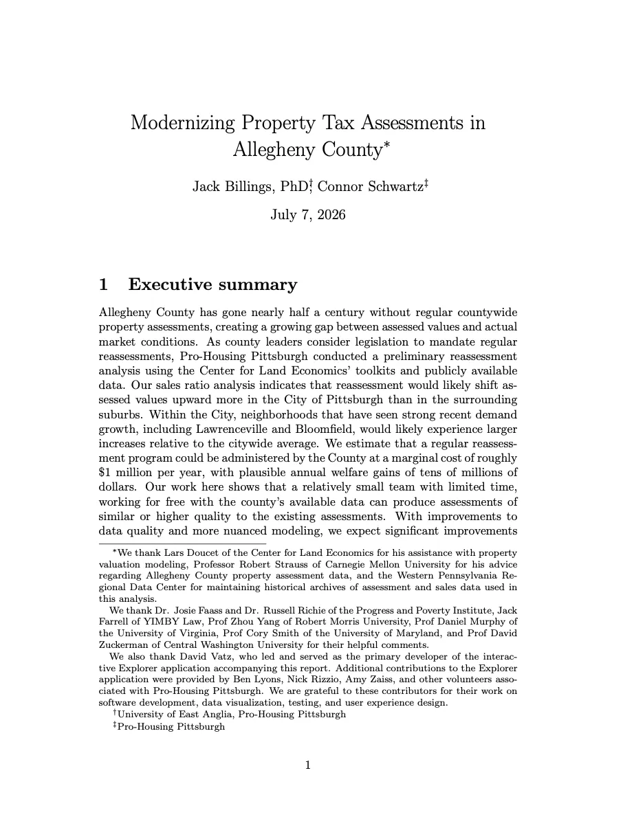 New Report: Modernizing Property Tax Assessments in Allegheny County